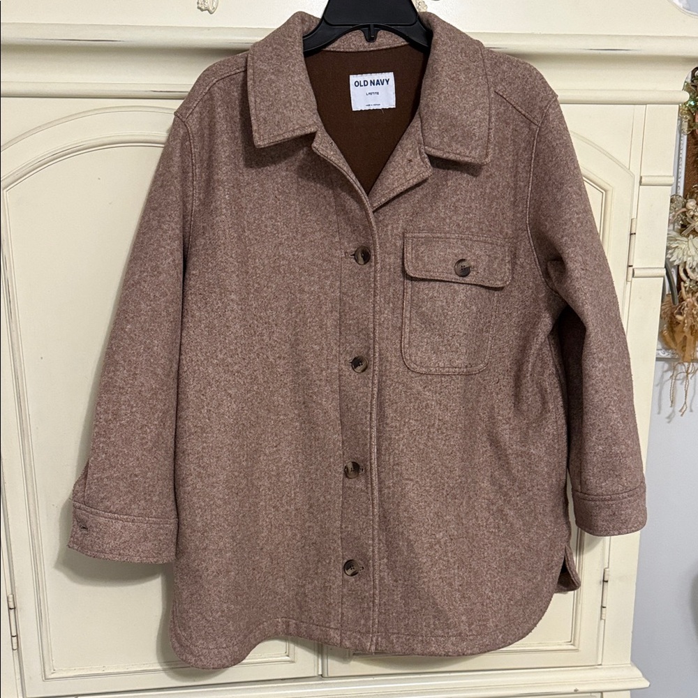 Old Navy Tan Wool-Blend shaket petite large